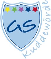 Wappen mit hellblauem Grund, im Wappen 5Sterne , v.r.n.l., davon je einer in gelb grün, violett,blau und rot, sowie die Buchstaben Gund ,außenen rechsts am Wappenrand der Schriftzug Kuddewörde